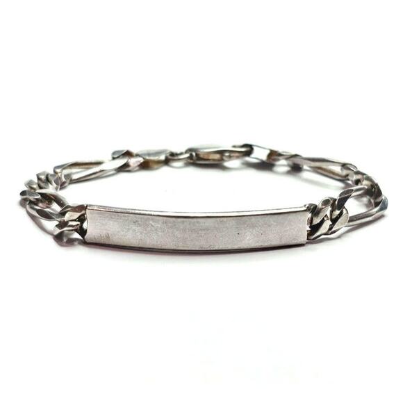 Sterling Silver Figaro ID Bracelet | Unisex - Picture 1 of 3
